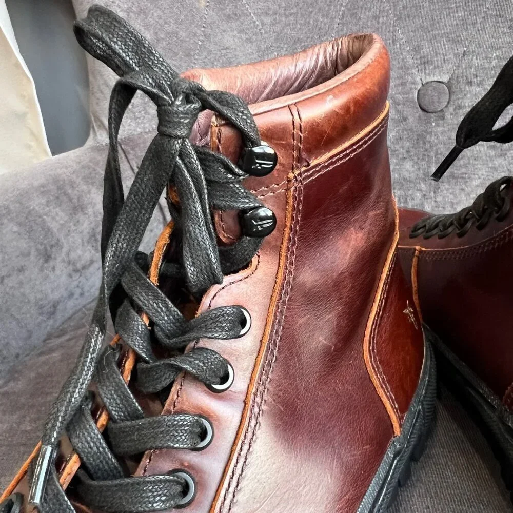 Frye Men’s Ryan Lug Trek Brown Leather High Top Boots – Size 7.5